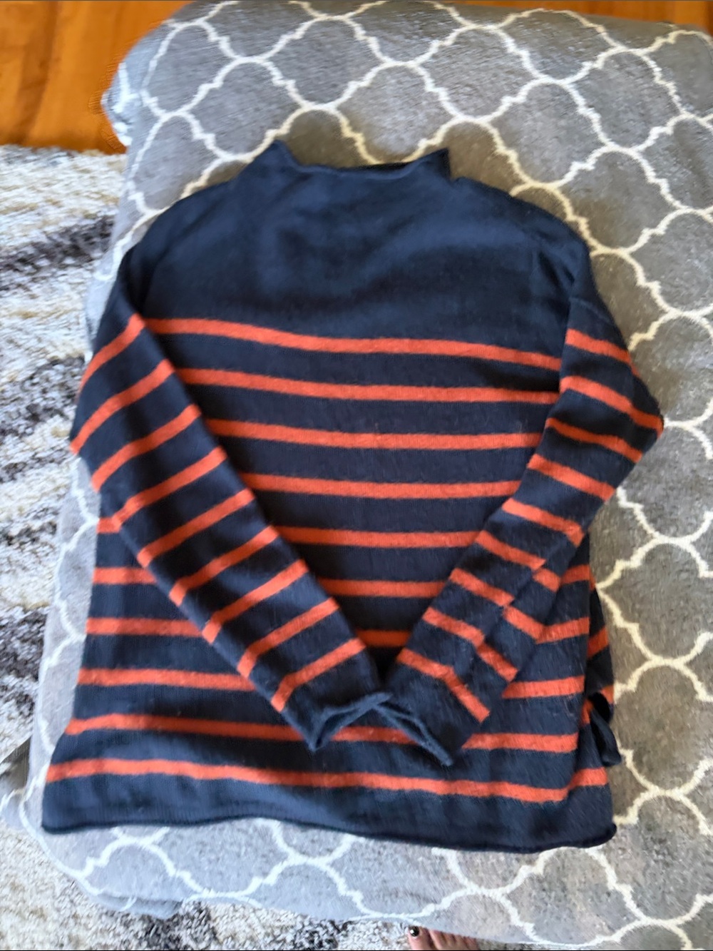Madewell Navy and Orange Striped Crewneck Sweater